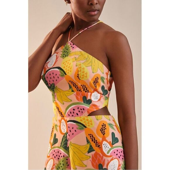 NEW Anthropologie Hutch Mixed Fruit Yellow Halter Tropical Cut Out Romper Size 8 - Picture 4 of 4